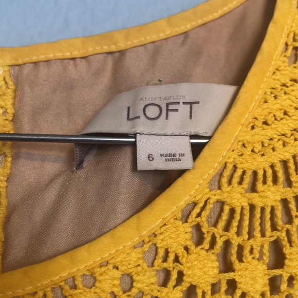 LOFT Womens Sz 6 Yellow Lace Crochet Mini Sleeveless Dress Tie Back 1920s Gatsby - Picture 4 of 7